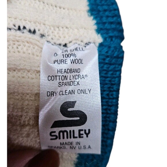 Smiley Wool Knit Headband Winter Ear Cover Blue With Conchos - Picture 4 of 4